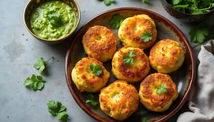 Dahi ke Kabab with green chutney on a plate (Pakistani Cuisine)