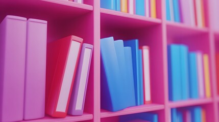 Colorful Textbooks on Vibrant Bookshelves