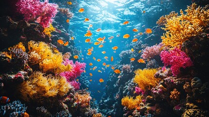 Vibrant Underwater Coral Reef with Colorful Fish