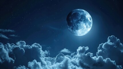 Full Moon Night with Clouds and Stars