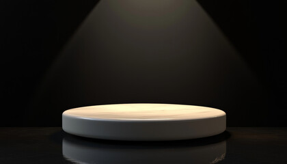 A minimalist display platform illuminated by a spotlight, ideal for showcasing products or art pieces.