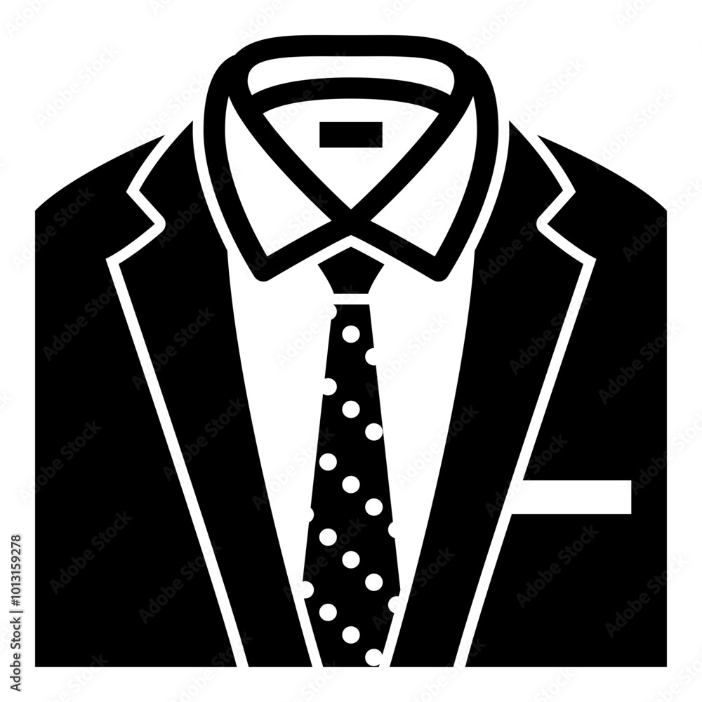 Poster tuxedo with random dots tie icon in glyph style. simple work outfit symbol vector illustration — pix