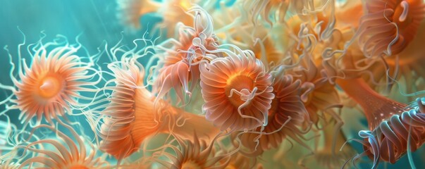 Sea anemones swaying gently with the current, 4K hyperrealistic photo