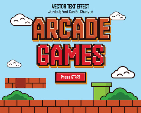 Arcade Games Text Effect in Video Game Background