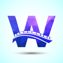 Initial alphabet W with bridge sign. Abstract bridge logo design template. Low poly logo for construction business and company identity.