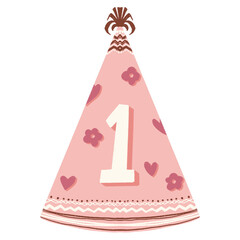 Birthday party hat pink for girl one 1 month/years, perfect for celebration 
