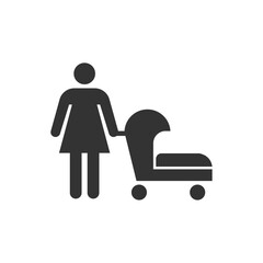 Woman with baby stroller icon. Parenting symbol modern, simple, vector, icon for website design, mobile app, ui. Vector Illustration