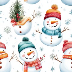 Cute Snowmen Seamless Pattern for Holiday Designs