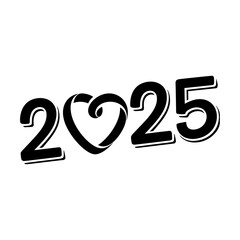 2025, lettering, sketch, black, white, new year