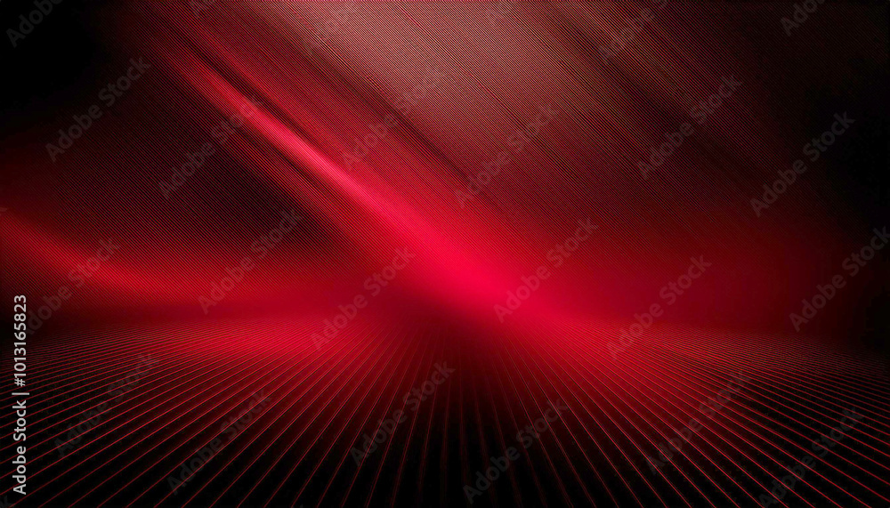 Poster abstract light pattern in red and black with a gradient and floor, wall, and metal texture. soft tec