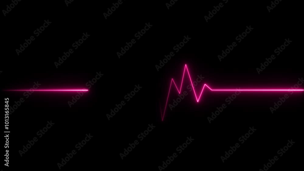 Poster glowing neon purple color heartbeat rate and pulse line with grid, loop motion animate footage. neon