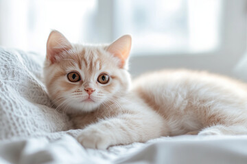Portrait of Adorable British Shorthair Kitten with Fluffy Fur and Playful Expression in Pet Photography