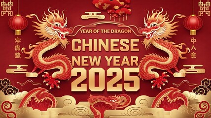 Chinese New Year 2025 poster celebrating the Year of the Dragon