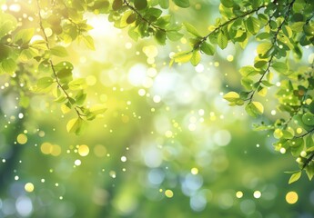 Obraz premium Blurred Abstract Spring Background with Bokeh Effects in Yellow and Green.