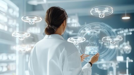 Digital Healthcare Monitoring in Cartoon Style Futuristic Room