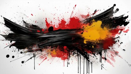 black brush stroke and graffiti spray with paint splashes on white background; abstract art collage; modern design