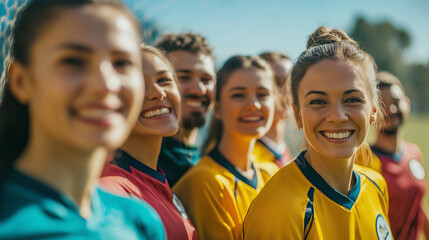 young football women players are a team of girls of different races, diversity in sports