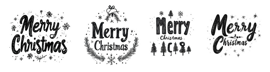 Collection of PNG. Merry Christmas text isolated on a transparency background.
