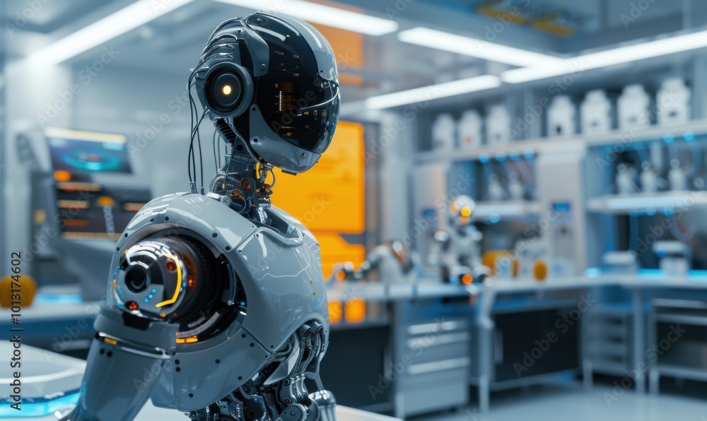 Poster advanced robot in a high-tech laboratory, 4k hyperrealistic photo