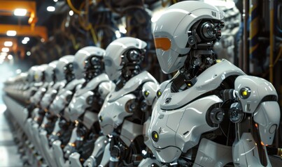 Fototapeta premium Futuristic robot assembly line, 4K hyperrealistic photo