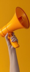 Megaphone in hand, orange backdrop, marketing and sales, closeup view, bright and engaging, Generative AI technology