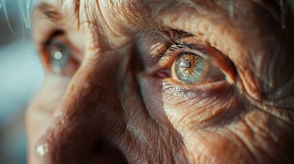 Detailed close-up of an elderly woman&rsquo;s eyes, revealing deep wisdom and stories within their captivating gaze.