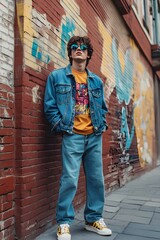 Young adult wearing retro 90s streetwear style