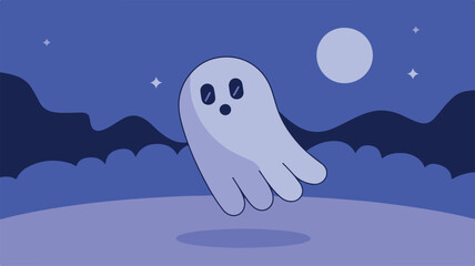 Cute Cartoon Ghost Floating in the Night for Halloween