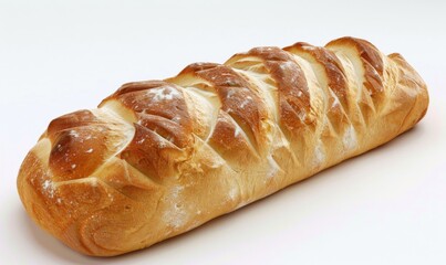 Freshly baked loaf of bread, white background, 4K hyperrealistic photo