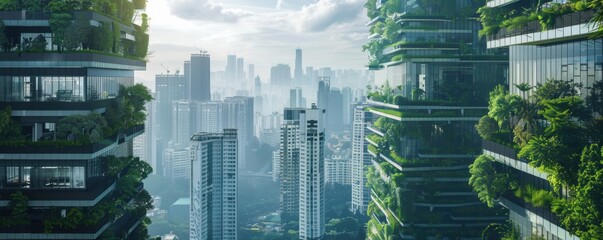Obraz premium Urban environment with smart grids and vertical green spaces, 4K hyperrealistic photo