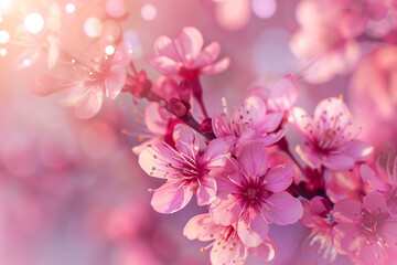 Naklejka premium Close-Up of Beautiful Sakura Blossoms Background