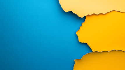 Obraz premium Blue and yellow background design space for text, paper cut-out style, simple shapes, minimalist design, top view, close-up, macro photography design,