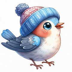 Cute cartoon bird isolated on white background. AI