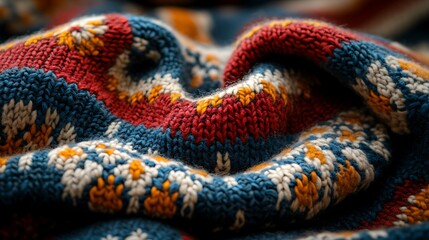 Fototapeta premium Close up of a soft, colorful knitted fabric with a textured pattern.