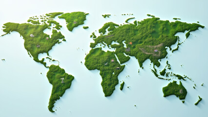This image showcases a 3D world map crafted from greenery, highlighting the importance of nature and its preservation