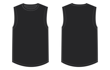 Black color Tank Tops Technical Fashion flat sketch vector illustration template Front and back views. Apparel tank tops mock up for men's and boys.