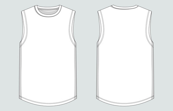 Tank tops technical drawing fashion flat sketch vector illustration template for men's and boys. Apparel pant design front and back views isolated on Grey background