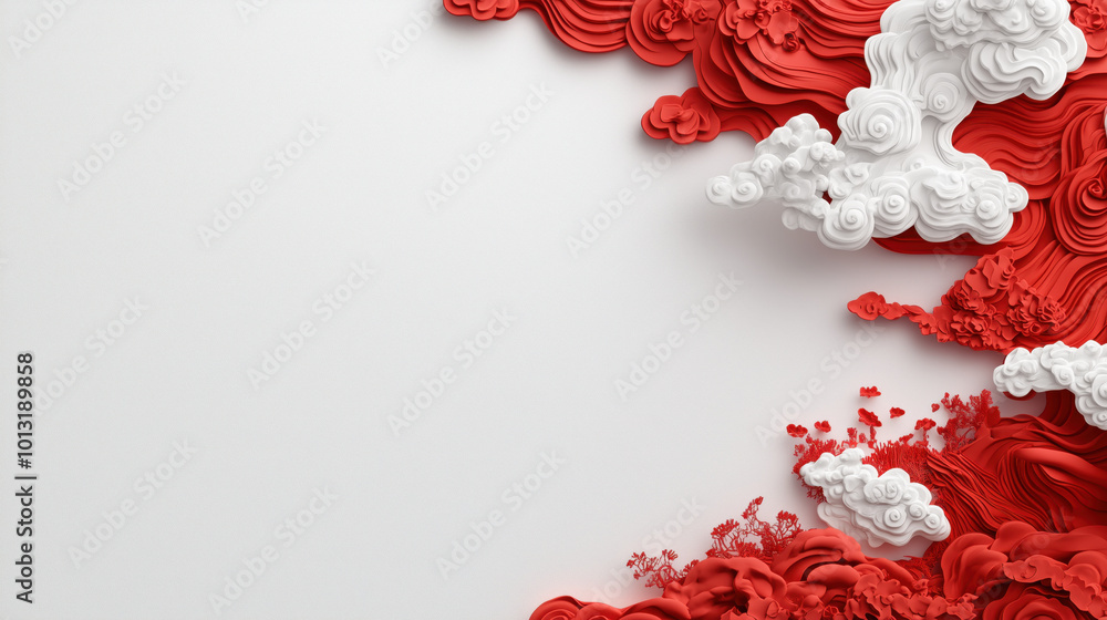 Poster minimalist red and white cloud pattern with space for text