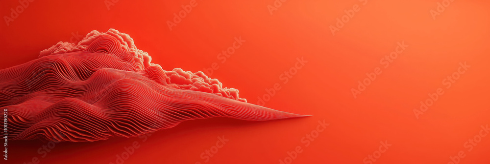 Poster textured red landscape with flowing lines and soft clouds