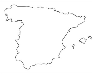 Vector map of Spain, a country in Southern Europe. Detailed black contour, isolated on white background.
