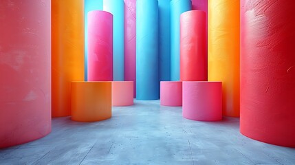 Vibrant 3D Cylinders: A Symphony of Color and Form.  Geometric shapes create a captivating abstract scene, showcasing the beauty of simple design elements.
