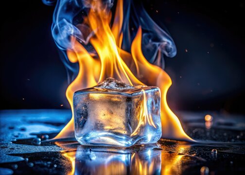Faszinierende Fusion aus Eis und Feuer: Eine kreative Fotografie, die K&auml;lte und Hitze vereint und mit ihrem magischen Charme das Auge anzieht.