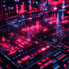 Obraz premium Immerse yourself in the vibrant pulse of digital circuitry. Neon lights illuminate a complex network of data streams, creating a mesmerizing display of technological prowess and modern innovation.