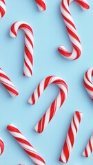 Fototapeta premium Red and white candy canes on background,Smashed candy cane for the Christmas concept,Christmas stick,Traditional xmas candy with red,green,white stripes,menu,banner holiday perfect designs card.