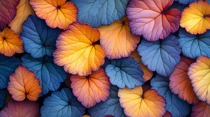 Vibrant display of colorful leaves showcasing intricate patterns in a garden during autumn season