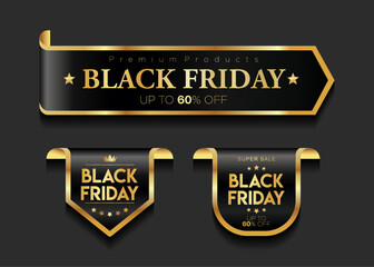Black Friday golden luxury label premium quality certificate ribbons vector illustration 