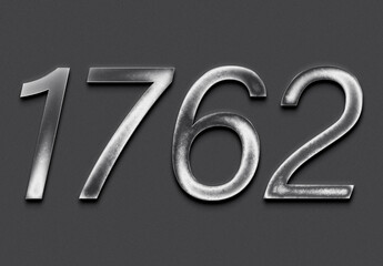 Chrome metal 3D number design of 1762 on grey background.
