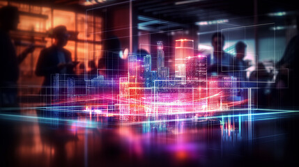 Obraz premium Double exposure photography of business and technology 5G wireless, mind, brain, technology, intelligence, head, human, science, digital