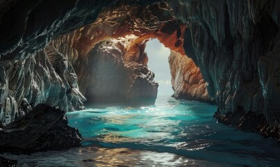 Spellbound subterranean sea cave, 4K hyperrealistic photo