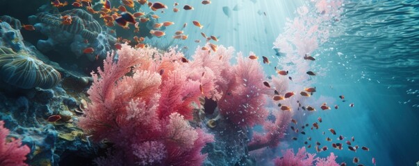 Coral spawning event in a tropical reef, 4K hyperrealistic photo
